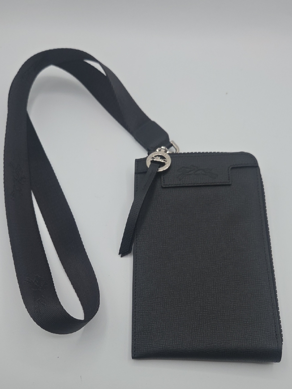 NWOT Longchamp Le Foulonné Leather Phone Case & Card Holder Lanyard - Black - Picture 3 of 11